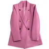 Giacche da donna 2023 Primavera Donna Blazer Moda Doppio petto Abbigliamento da ufficio Cappotto Blazer Vintage Tasche a maniche lunghe da donna Femminile