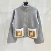 Women's Jackets Designer 2023 Autumn/winter New Classic Zipper Color Block Pocket Wool Fashion Style Cardigan Top