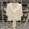 Robe de travail en soie pour femmes, ensemble blanc, à volants, ceinture, haut de taille Slim, jupe longue, costume deux pièces, vêtements Twinset, arrivée, été, 2023