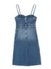 Casual Kleider BlingBlingee 2023 Sommer Frauen Denim Kleid Schatz Hals Flüsse Ärmellose Spaghetti-trägern Backless Weibliche Mini