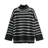 Women's Sweaters 2023 Fall Winter Bell Sleeve Mock Neck Striped Womens Tops For Summer Clothes Shirts