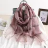 New Scarves Silk Blended Women's Gold Silk Classic Plaid Scarf Versatile Long Shawl Whole271I