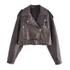 Kvinnorjackor 2023 Women Bomber Jacket Spring Faux Leather Coat Long Sleeve With Belt Casual in Outerwears Chic Top