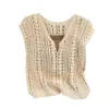 Hollowed Out Hook Flower V Neck Vest Knitted Sweater Summer Fashion Design Sleeveless Korean Shirt For Women