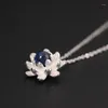 Pendentif Colliers Amxiu Précieux Lapis Lazuli Collier de perles d'eau douce Fleur de Lotus Bijoux en argent pour filles étudiants cadeau d'anniversaire