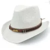 Berets Fashion Straw Słomka mężczyźni Western Cowboy Hat z Roll Up Brim for Summer Beach Sun Sombrero Cap Billycock Caps Good Pakiet
