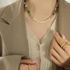 Pendentif Colliers Petit Style Simple Collier Design Femme Collier de perles d'eau douce Chaîne en acier inoxydable 316L Mode