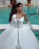 Baljurk Vintage trouwjurken Bruidsjurk Satijn Kristallen Kralenbandjes Sweep Trein Ruches Op maat gemaakt Grote maten Vestido De Novia