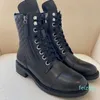Lyxig designerstövlar Cowskin High End Top Level Quality Lace Up Casual Shoes Zipper Opening Black Ladies Knight Boot
