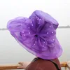 ワイドブリム帽子夏の女性ピールハットパープルサンビーチケンダッキーウェディング魅力者ビッグヘッドウェア