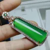 Pendant Necklaces Natural Green Jade Long Inlaid With Emerald Zircon Luxury Jadeite Rectangle Necklace Women Fine Jewelry Accessories
