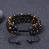 Pulseira de olho de tigre com pedras preciosas naturais de 6 mm, pedra fosca, três camadas, multicamadas, pulseira de pedra, pulseira para mulheres, homens, joias da moda