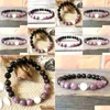 Perlé Mg0914 8 mm Naturel Lépidolite Moonstone Bracelet Tourmaline Noire Haute Qualité Coeur Chakra Méditation Bijoux Drop Dhgarden Dhs2M