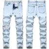 Męskie dżinsy męskie dżinsy zrujnowane rzemiosło smażony płatek śniegu jasny kolor nieelastyczne dżinsowe spodnie 2023 L230911pp
