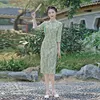 Ethnic Clothing Chenille Cheongsam Autumn Mid-sleeve Young Model Improved Retro Long Qipao Chinese Traditional Mandarin Dress For Girls