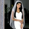 Veli da sposa MZA77 Velo scintillante Organza di cristallo da sposa di alta qualità con perline e strass Corto