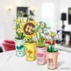 Block blommor byggstenar leksaker cup suckulenter krukväxter växt ros skrivbord dekoration ornament montering leksaker samling present r230911