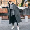 Women's Wool Plaid Woolen Coat Mid-length Korean Oversized 2023 Autumn Winter Preppy Student Loose Over-the-knee Jackets