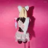 Bühnenkleidung Schöne rosa Gogo-Tänzerin Outfit Sexy Jazz Dancewear Nachtclub Pole Dance Cosutme Kopfbedeckung Plüsch Schwanz Cosplay VDB4447