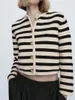 Women's Jackets Women Single Breasted Striped Cardigan Jacket O-Neck Long Sleeve Casual Slim Short Knitted Coat For Ladies 2023 Spring