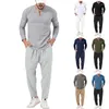 Men's Tracksuits Autumn Solid Color Casual Long Sleeve Henry T-shirt Pants Set Fashion Clothing