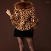 Pele feminina 2023 inverno feminino casaco falso temperamento fino engrossar quente curto outwear moda leopardo impressão all-match outcoat
