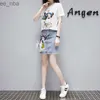 Zwei Stück Set Frauen Bienen Cartoon Pailletten T-shirt Spitze Bogen T-shirt Casual t-shirt + Rock Anzüge Frau Jeans Denim kurze Sets