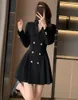 Casual Dresses Women Pleated Blazer 2023 In Female Korean Fashion Double Breasted Trench Coat Chic Office Lady Formal Dress