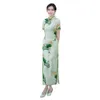 エスニック服2023秋のqipao女性の長いヴィンテージスリムフィットチョンサム中国伝統的なドレスエレガントなフレッシュパーティープロム