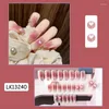 False Nails 24Pcs Detachable Acrylic Press On Nail PurpleHeart French Almond Wearable Artificial Fake Full Cover Tips