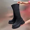 Botas otoño invierno zapatos de mujer plataforma cómoda cuña señoras rodilla transpirable casual rosa largo 230911