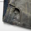 Jeans pour hommes Black Street K77 # Vintage Peint Stretch Coton Denim Biker Slim Fit Pantalon plissé pour Motorcycle336R