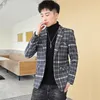 Ternos masculinos moda tendência boutique high-end bonito pequeno terno xadrez negócios estilo britânico festa casamento único oeste casaco