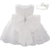 Robe Tutu en dentelle pour petites filles, avec gros nœud, tenue de princesse élégante pour baptême, 1er anniversaire, robe de bal, nouveau-né