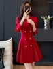 Sıradan elbiseler kadınlar pilili blazer 2023 kadın Kore moda çift göğüslü trençkot şık ofis bayan resmi elbise