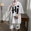 Trainingspakken voor heren Wafel oversized casual set 2-delig T-shirt met korte mouwen Zomerpak Comfortabel Sport Y2k Vintage Harajuku-kleding 230909