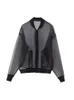 Kvinnors jackor Bomber Jacket 2023 Black Organza Street Spring Coat Long Sleeve Casual in Outerwears Tops