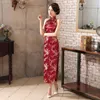 Grundlegende Freizeitkleider Marineblau Vintage Lady Satin Abendkleid Chinesische Neuheit Rückenfrei Cheongsam Qipao Blumengröße S M L XL XXL XXXL 230911