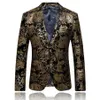 Blazer dorado negro para hombre, chaqueta de traje de boda con estampado floral de Paisley, trajes elegantes ajustados, ropa de escenario para hombre, Blazers Designs285A