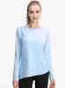 Aktiva skjortor Kvinnor Yoga Top Long Sleeve Breattable Quick Dry Shirt Elastic Loose Sportswear Gym Fitness Workout Sport T
