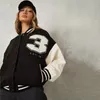 Frauen Buchstaben doppelte Baseball -Jacke mit doppelter Gewinde Mädchen Varsity Mantel Dessinger geschnittene Patchwork -Schaltbuchstaber Jacken HY21373PU