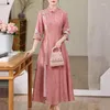 Ethnic Clothing High-end Summer Women Royal Cheongsam Dress Retro Elegant Embroidery A-line Lady Party Qipao