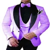 Ankomst Groomsmen Lilac och Black Groom Tuxedos Shawl Lapel Men Suits Wedding Man Jacket Vest Pants Tie Z187 Men's Blaz3223