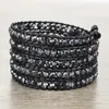 Charme Pulseiras Kelitch Black Crystal Beads Handmade 5 Wrap Strand Pulseira De Couro Bangles Jóias Mulheres Homens Casal Cadeia