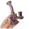 4.75in Mini Cute Electroplating Metal Shine Iridescent Color Donut Chamber Glass Smoking Water Pipes Dab Rigs for Tobacco Smoking Color Randomly with Quartz Banger