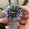 Mäns lyxig automatisk mekanisk keramisk klocka 41mm All rostfritt stål skjutknapp Simning Watch Sapphire Luminous304a