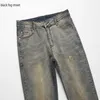 Mäns jeans Black Street K77# Vintage Painted Stretch Cotton Denim Biker Slim Fit Pleated Pants for Motorcycle336R