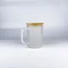 Tazze da caffè in vetro borosilicato ad alto borosilicato cristallino riutilizzabili riutilizzabili senza BPA all'ingrosso all'ingrosso da 17 once con sublimazione in bianco con coperchi e cannucce in bambù