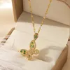 Pendant Necklaces Women Green Zircon Hollow Butterfly Necklace Silver Stainless Steel Chain Micro Inlaid Animal Clavicle Party Jewelry