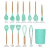 NUOVO Set di Utensili da Cucina in Silicone 12 Pezzi da Cucina con Manici in Legno Supporto per Pentole Antiaderenti Cucchiaio Mestolo con Intaglio Frusta Pinze Pennello Server per Pasta